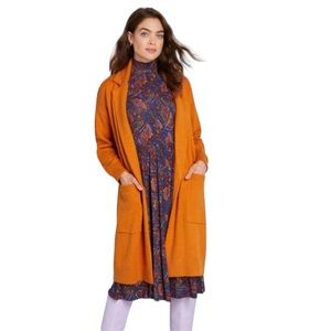 ModCloth NEW Open Front Sweater Coat Sz L Orange Colorful Duster Long Classic